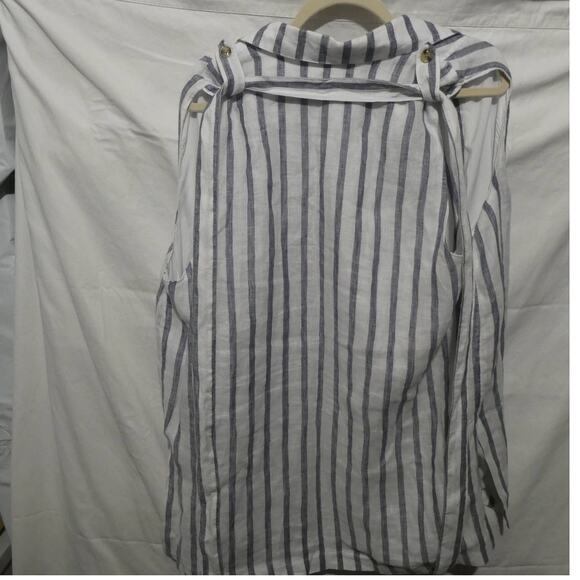 Chicos Large Sleeveless Cardigan Vest Blue and White Belted MISSING SIZE TAG - Picture 3 of 8